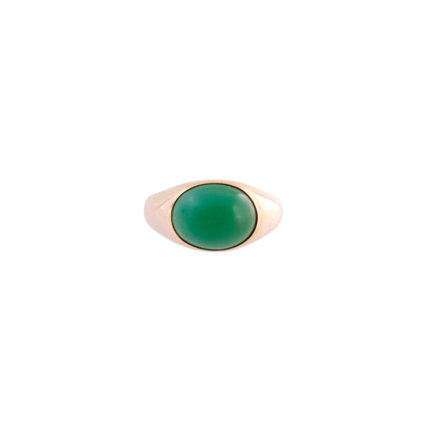 14K Gold Green Onyx Cabochon Ring