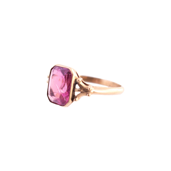 10K Gold Pink Synthetic Stone Ring