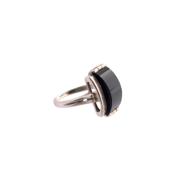 10K White Gold Deco Onyx Ring