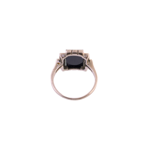 10K White Gold Deco Onyx Ring