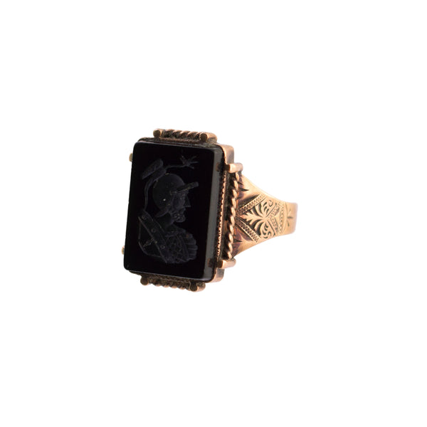 Antique Onyx Roman Soldier Intaglio Ring