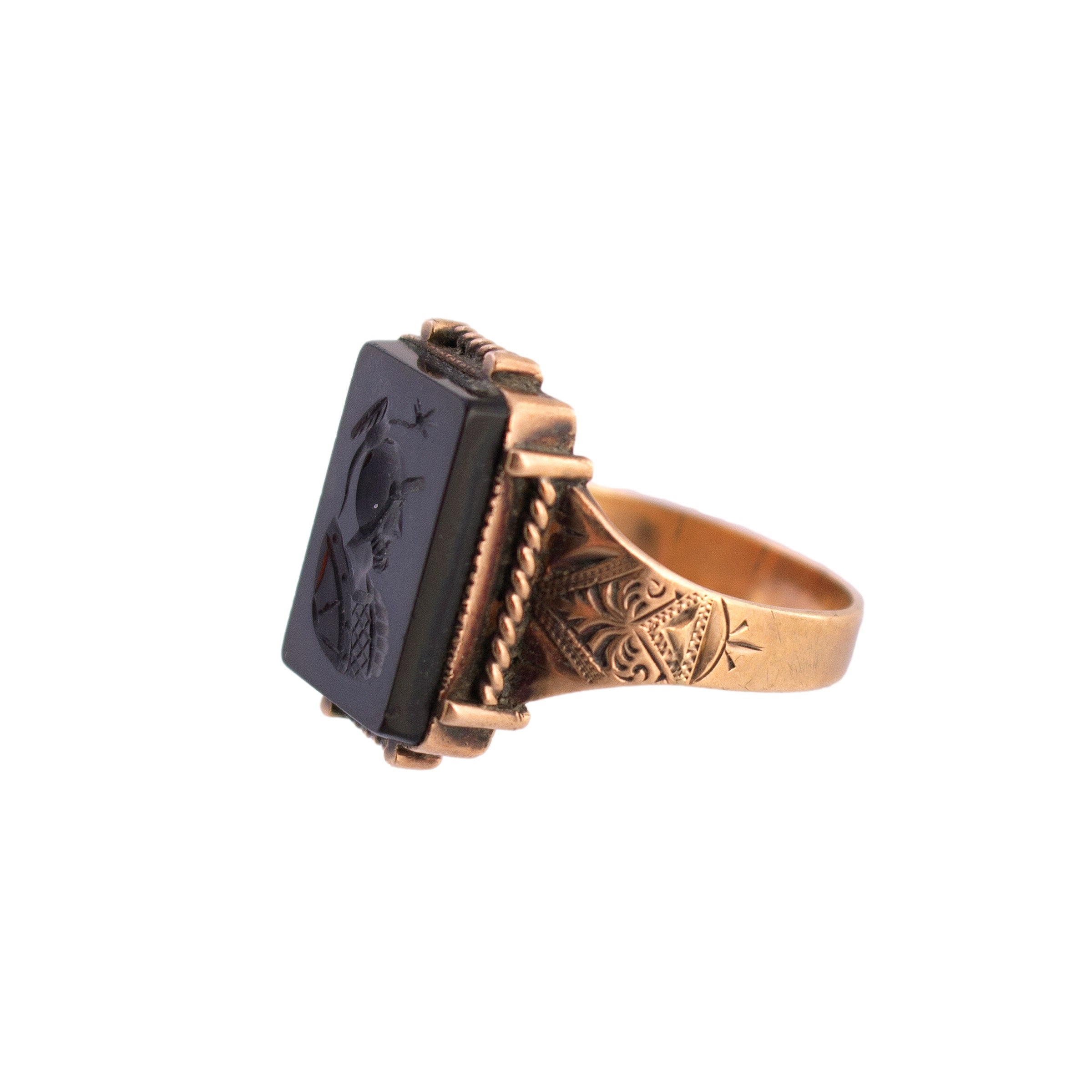 Antique Onyx Roman Soldier Intaglio Ring