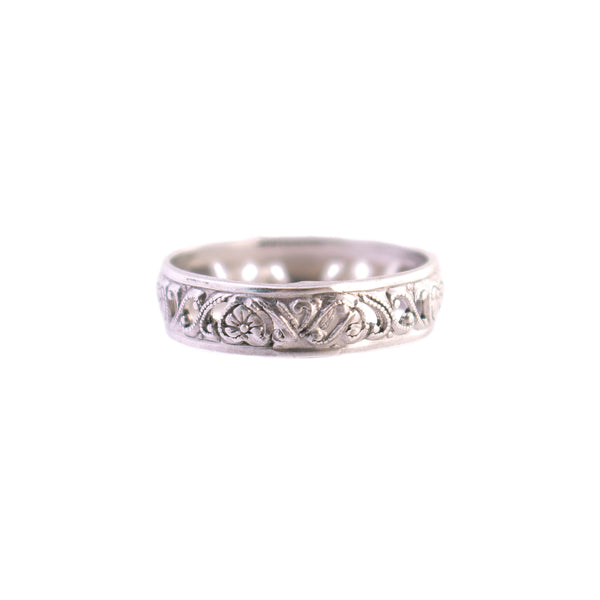 Sterling Floral Heart Patterned Band