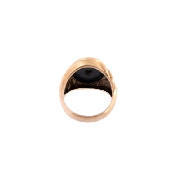 10K Gold Onyx and Diamond Fluted Gent's Ring