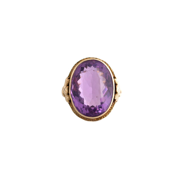 Amethyst and Floral Gold Ring