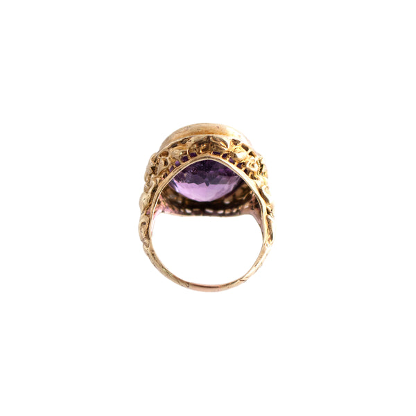 Amethyst and Floral Gold Ring