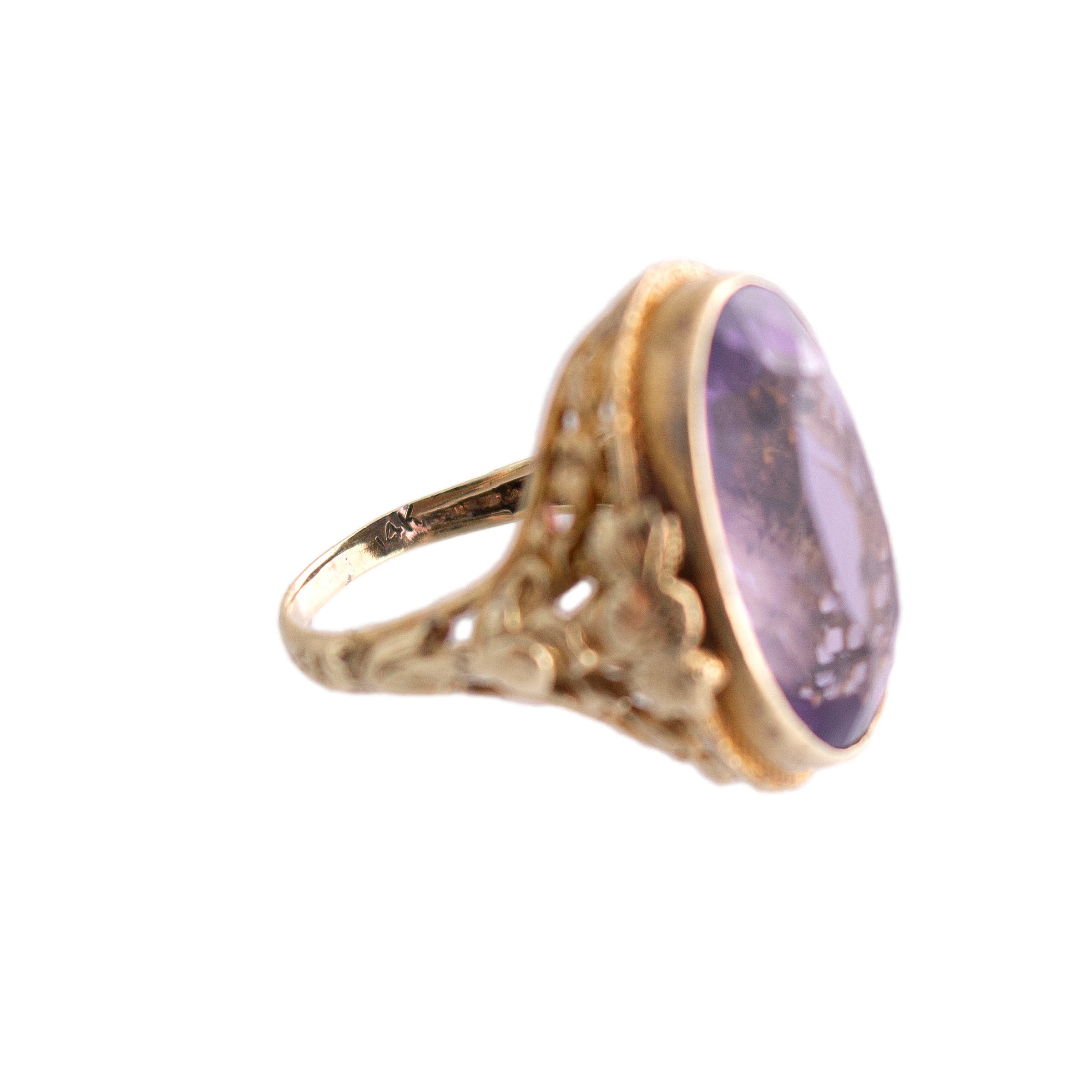Amethyst and Floral Gold Ring