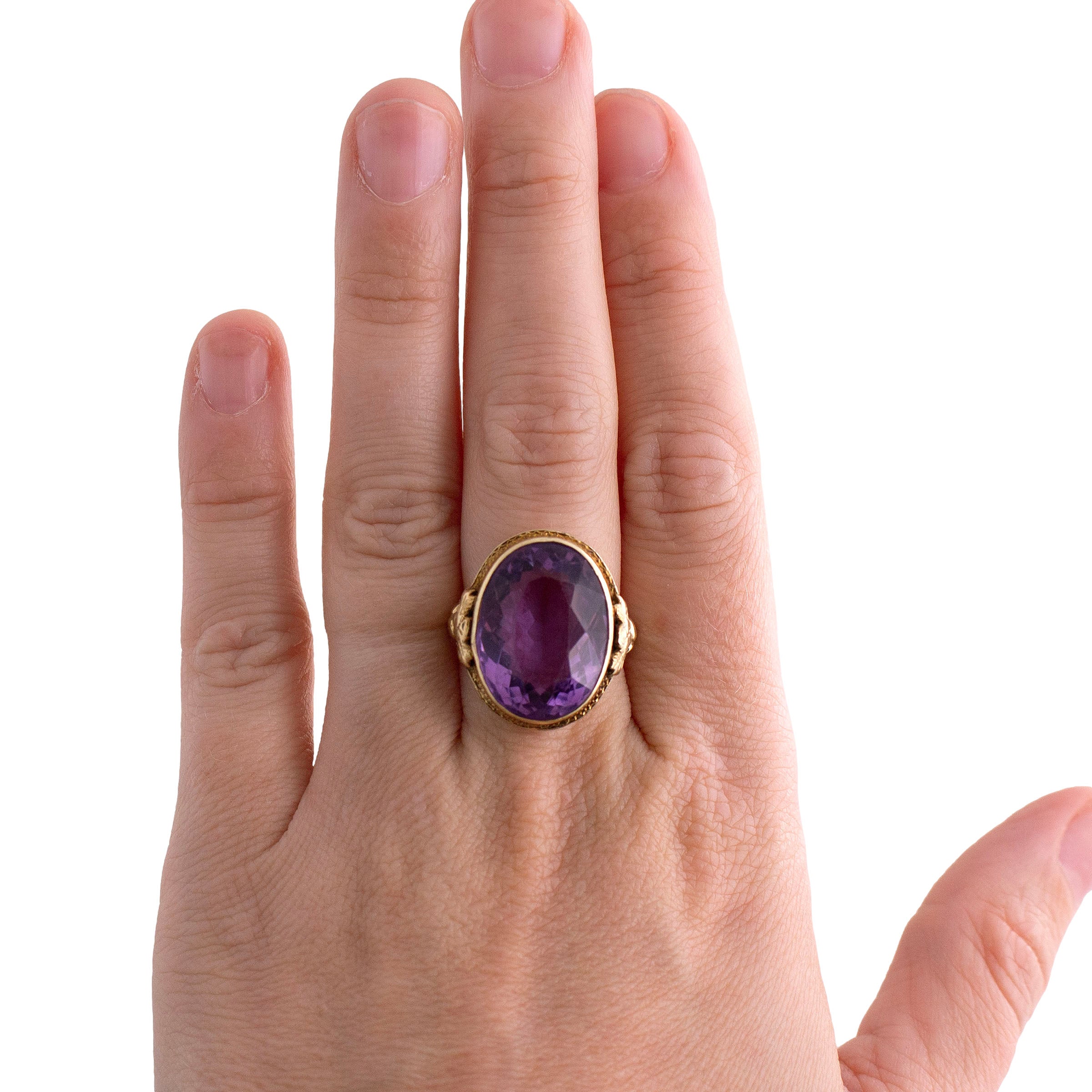 Amethyst and Floral Gold Ring
