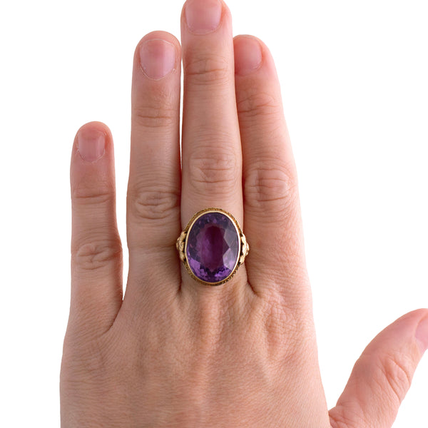 Amethyst and Floral Gold Ring