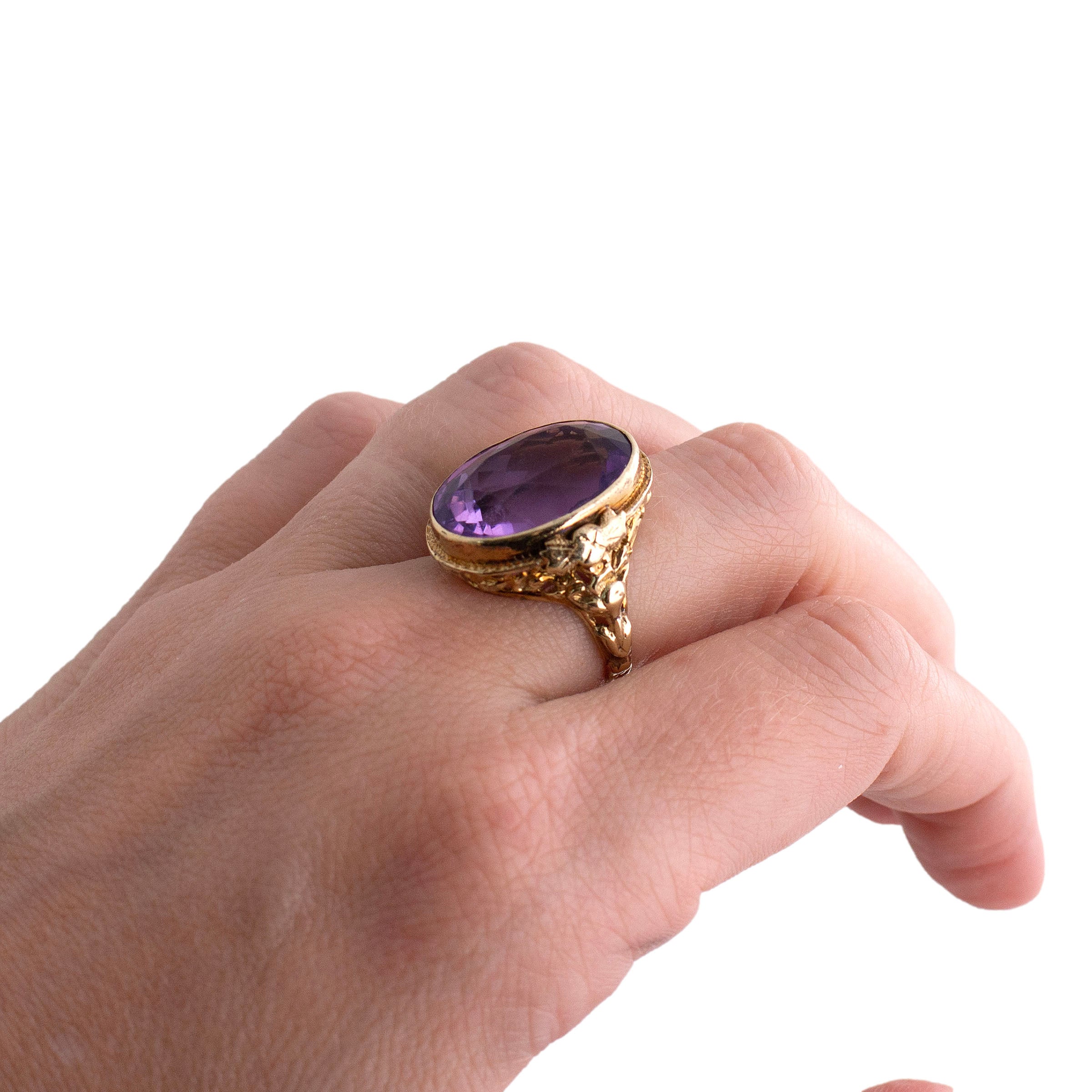Amethyst and Floral Gold Ring