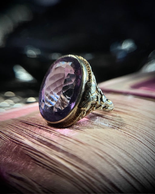 Amethyst and Floral Gold Ring
