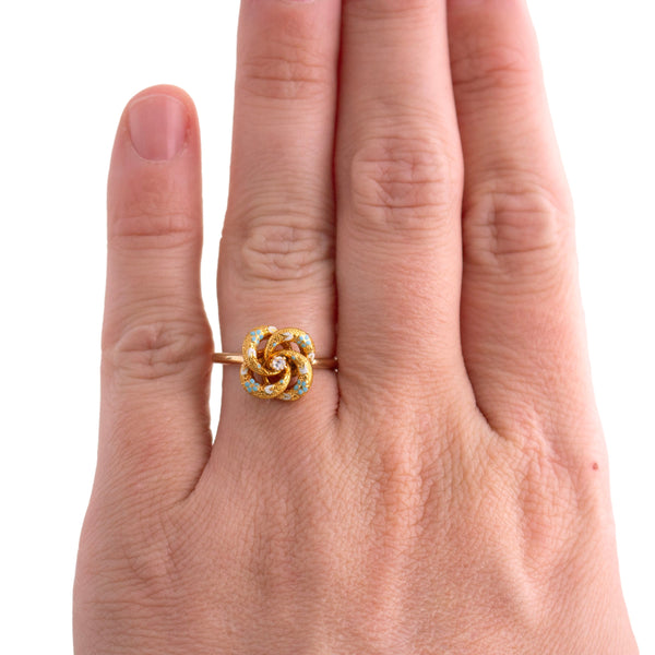 Upcycled Enamel and Diamond Knot Ring