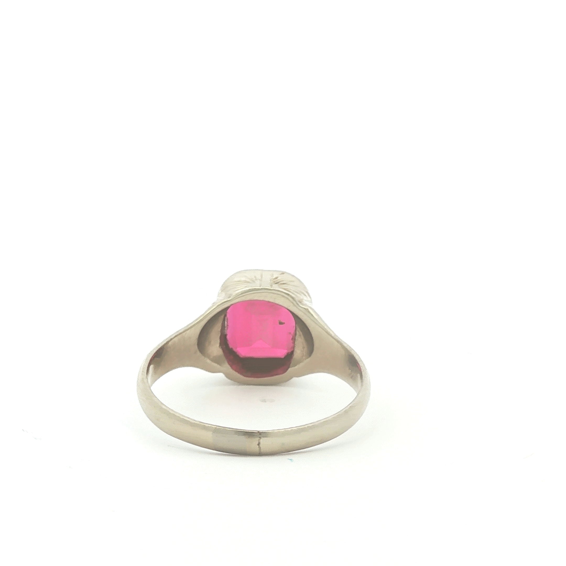 Etched White Gold Ring with Synthetic Ruby