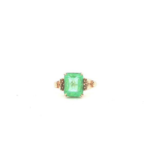 10K Gold Floral Ring with Green Stone