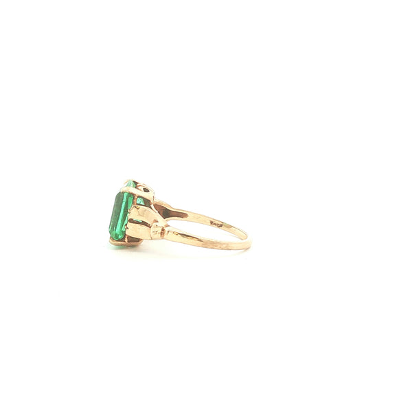 10K Gold Floral Ring with Green Stone