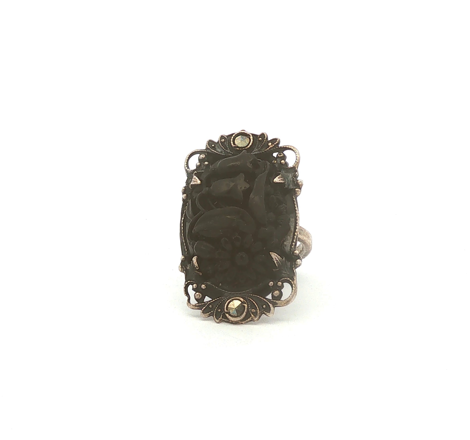 Sterling Carved Onyx Floral Ring