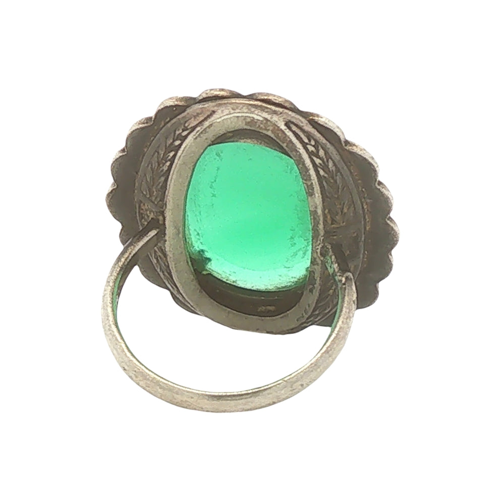 Sterling Green Chalcedony and Marcasite Ring
