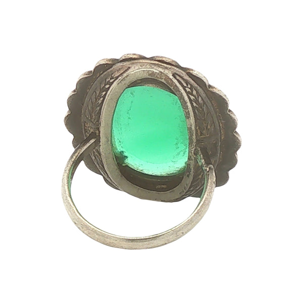 Sterling Green Chalcedony and Marcasite Ring