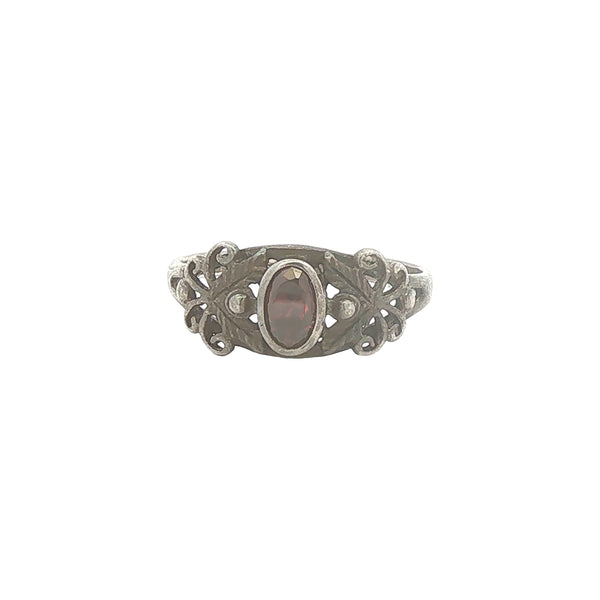 Vintage Sterling Filigree Garnet Ring