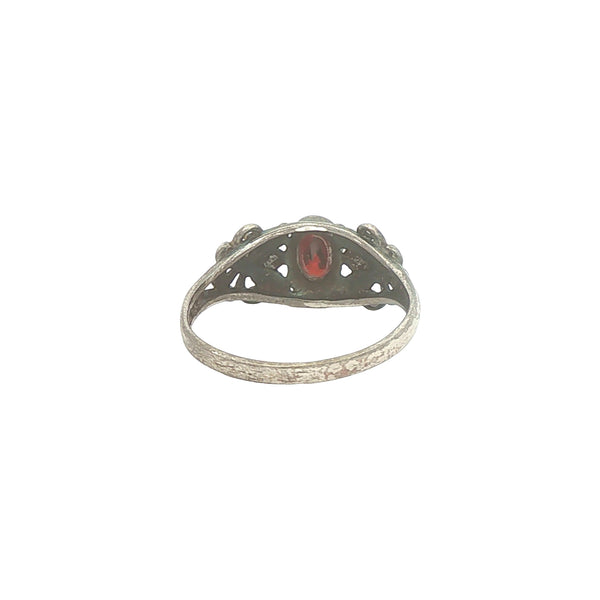 Vintage Sterling Filigree Garnet Ring