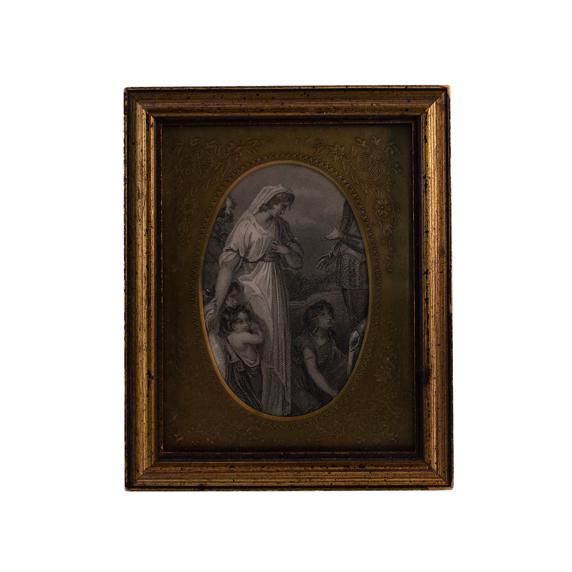 Lady and Children Floral Framed Scene