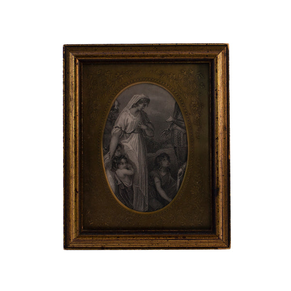 Lady and Children Floral Framed Scene