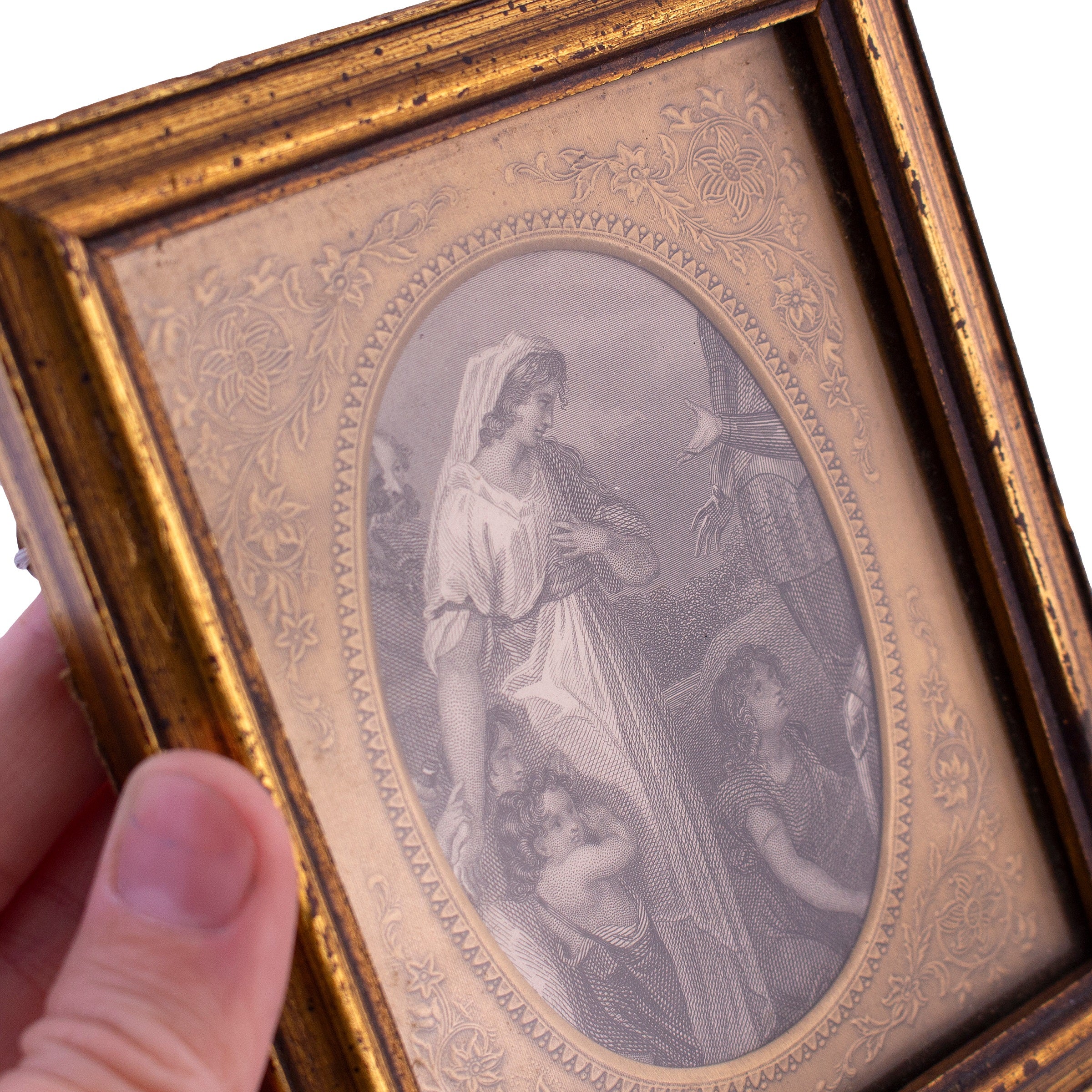 Lady and Children Floral Framed Scene