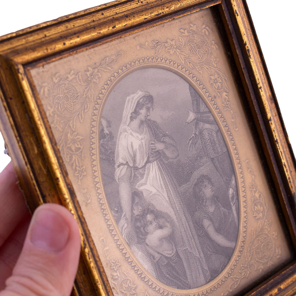 Lady and Children Floral Framed Scene