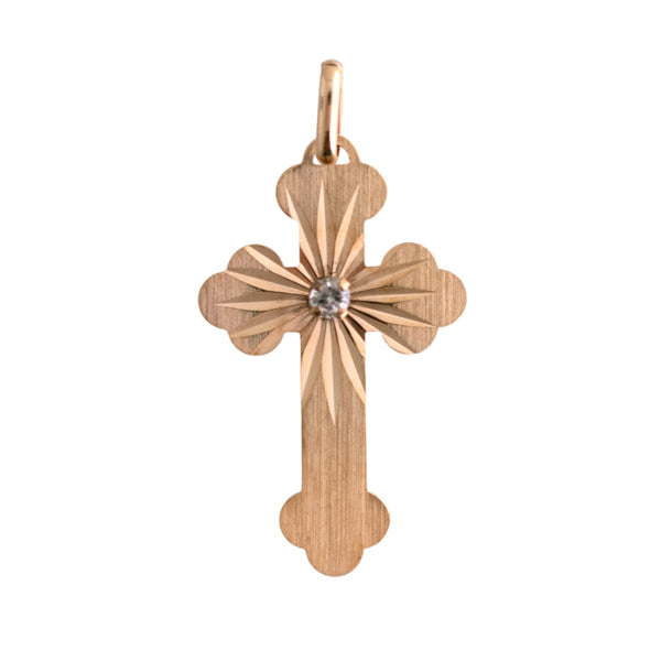 14K Gold Starburst Diamond Cross Pendant