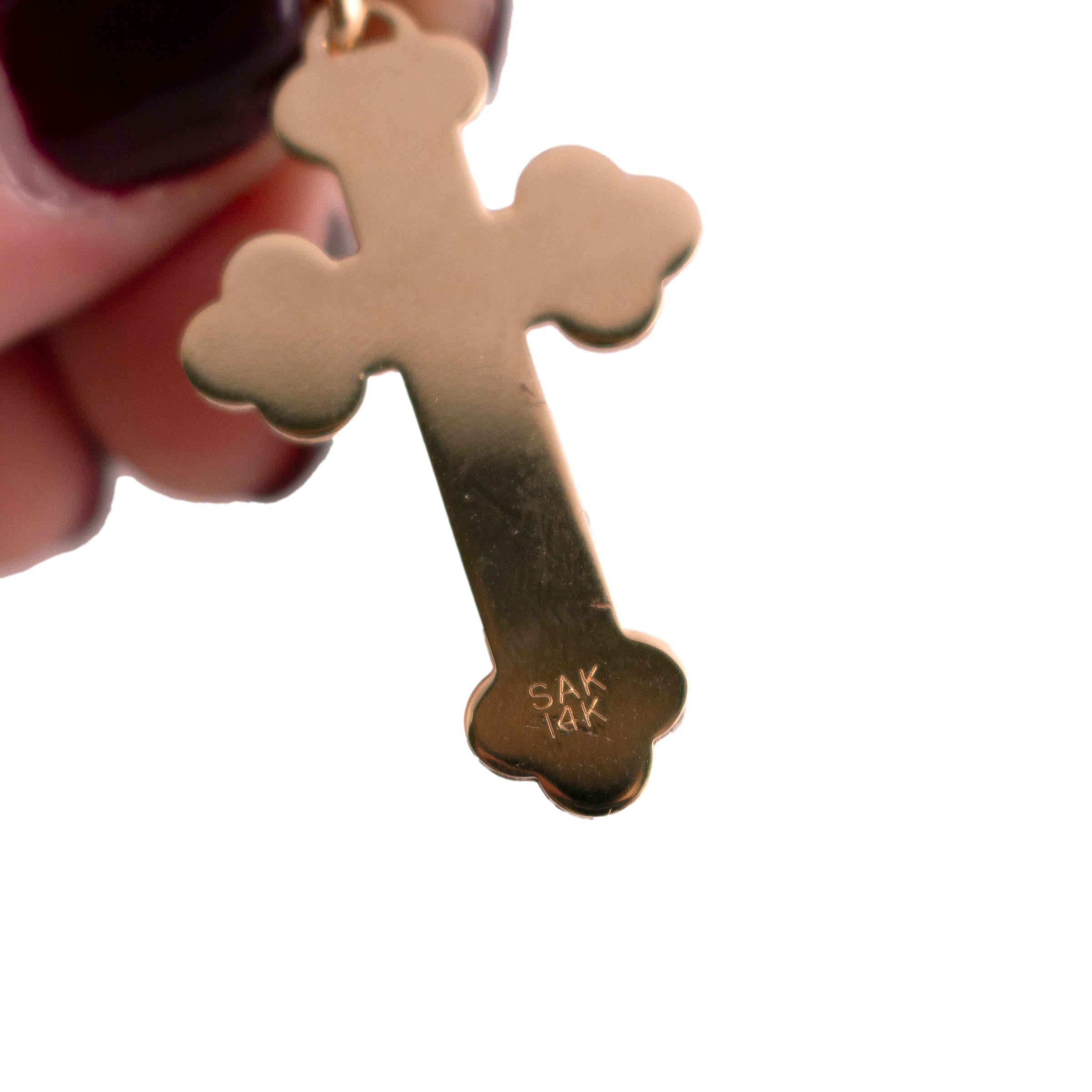 14K Gold Starburst Diamond Cross Pendant