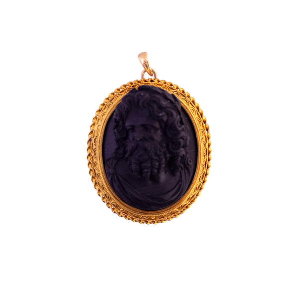 14K Gold Etruscan Revival High Relief Cameo Pendant
