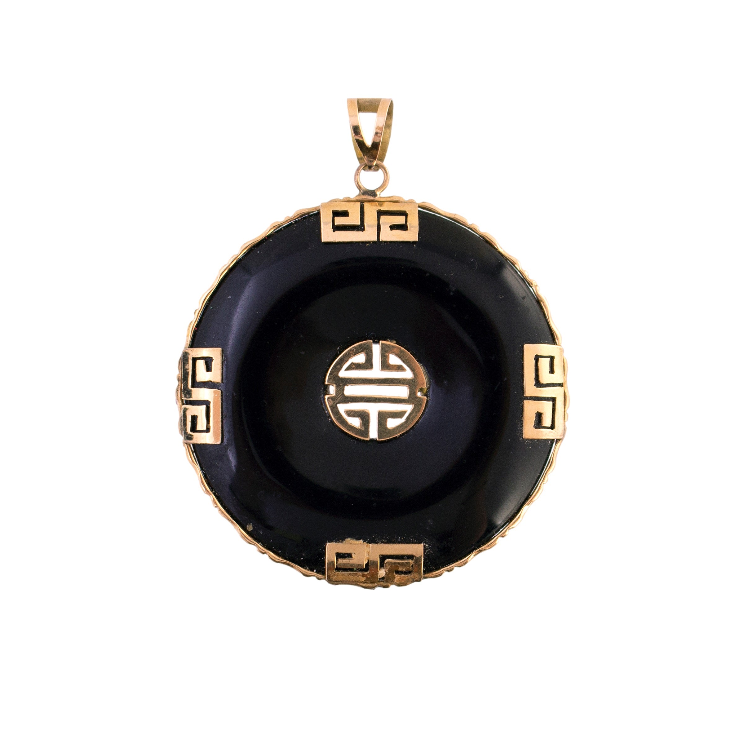 14K Gold Asian Inspired Onyx Pendant