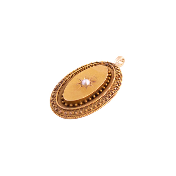 Upcycled Antique Gold and Pearl Pendant