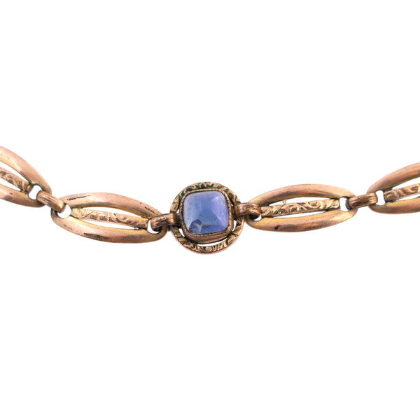 Gold Filled Blue Cabochon Decorative Link Necklace