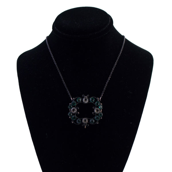 Upcycled Foil Back Rhinestone Pendant on Stainless Chain