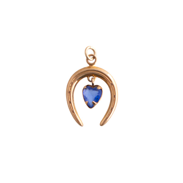 14K Gold Synthetic Sapphire Horseshoe Charm