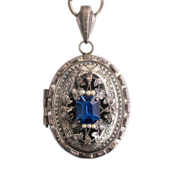 Silver Tone Book Link Necklace with Locket