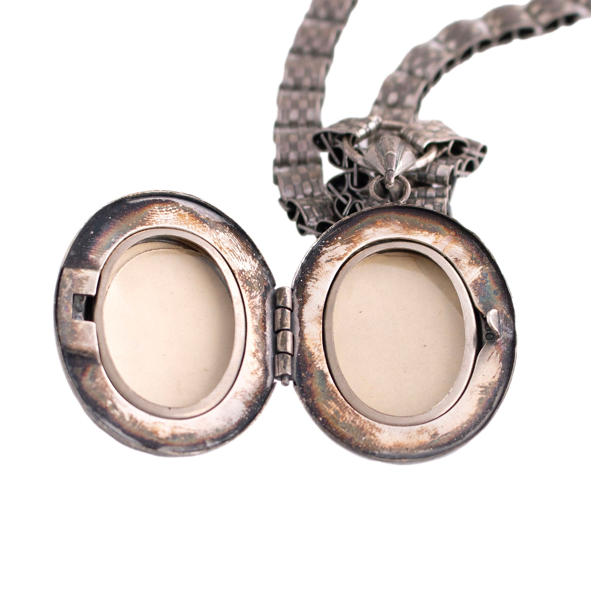 Silver Tone Book Link Necklace with Locket
