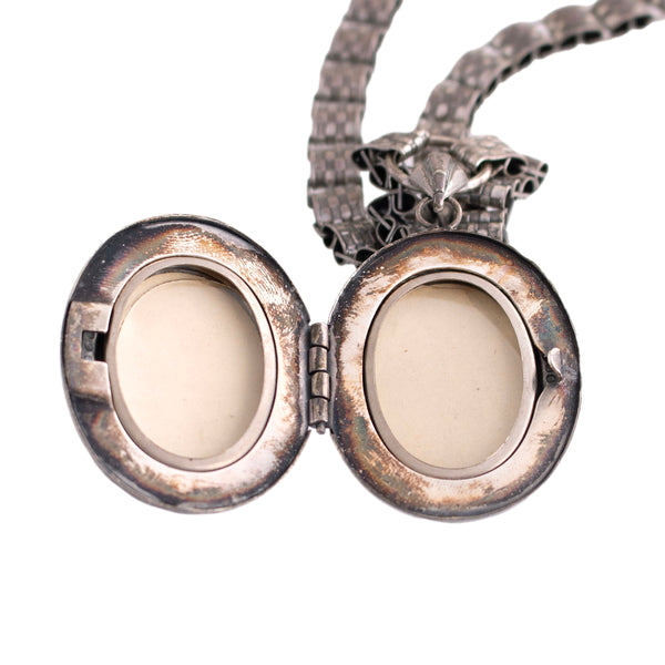 Silver Tone Book Link Necklace with Locket