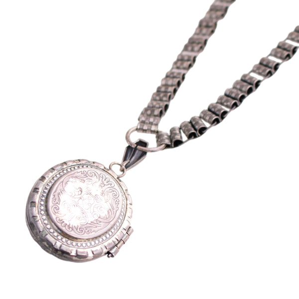 Silver Tone Book Link Necklace with Locket