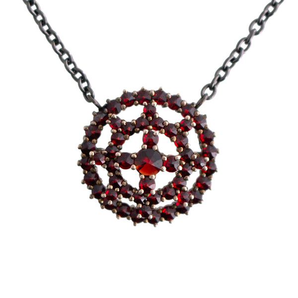 Upcycled Bohemian Garnet Circle Necklace