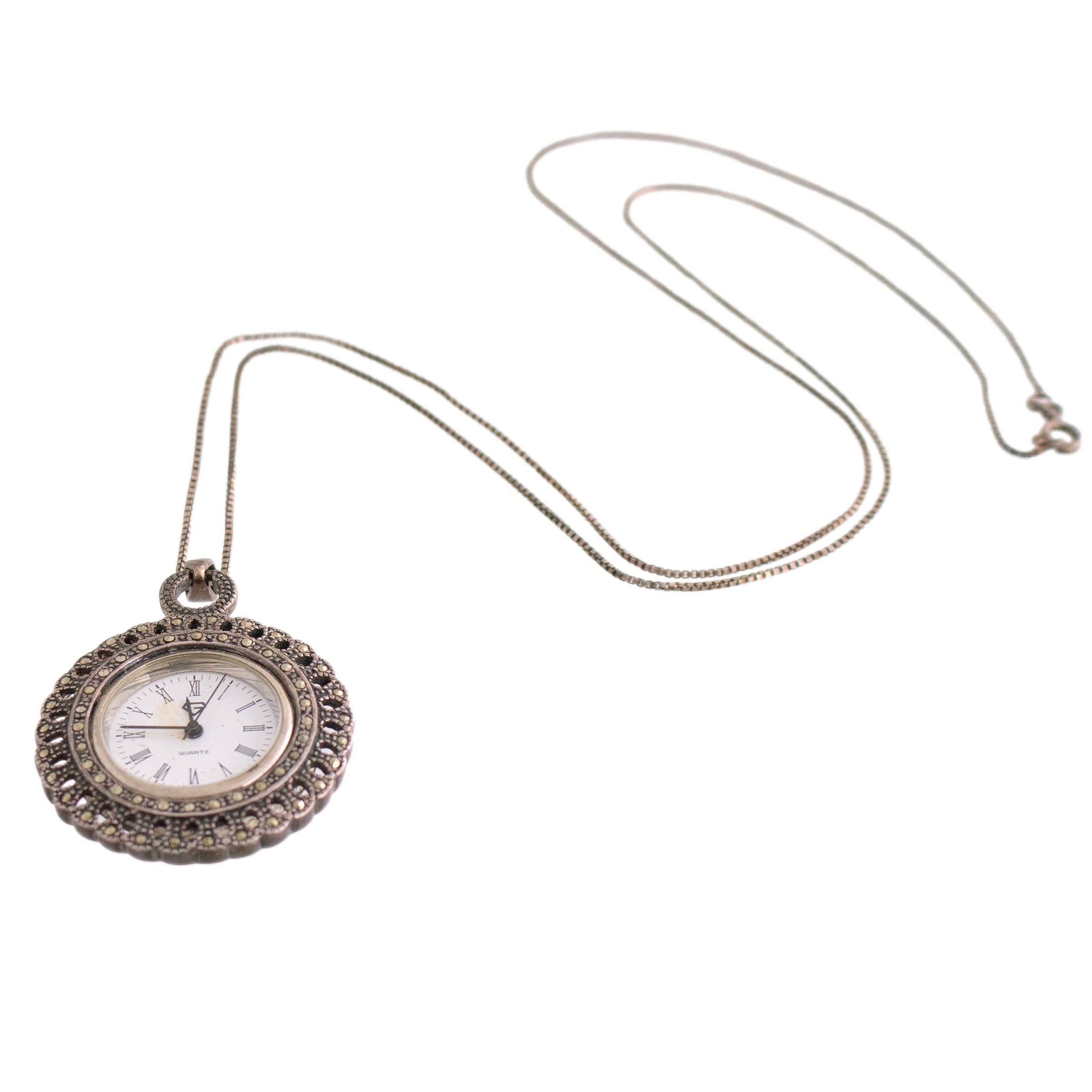 Sterling and Marcasite Watch Necklace