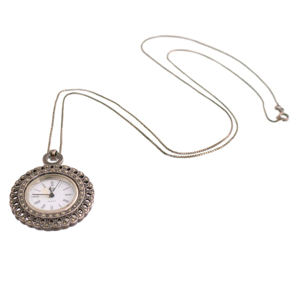 Sterling and Marcasite Watch Necklace