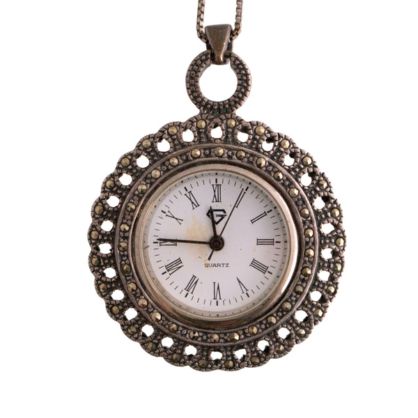 Sterling and Marcasite Watch Necklace