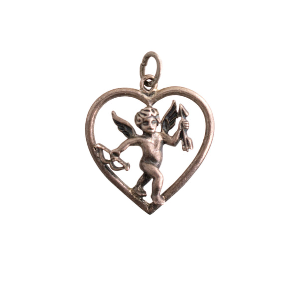 Sterling Cupid and Heart Charm