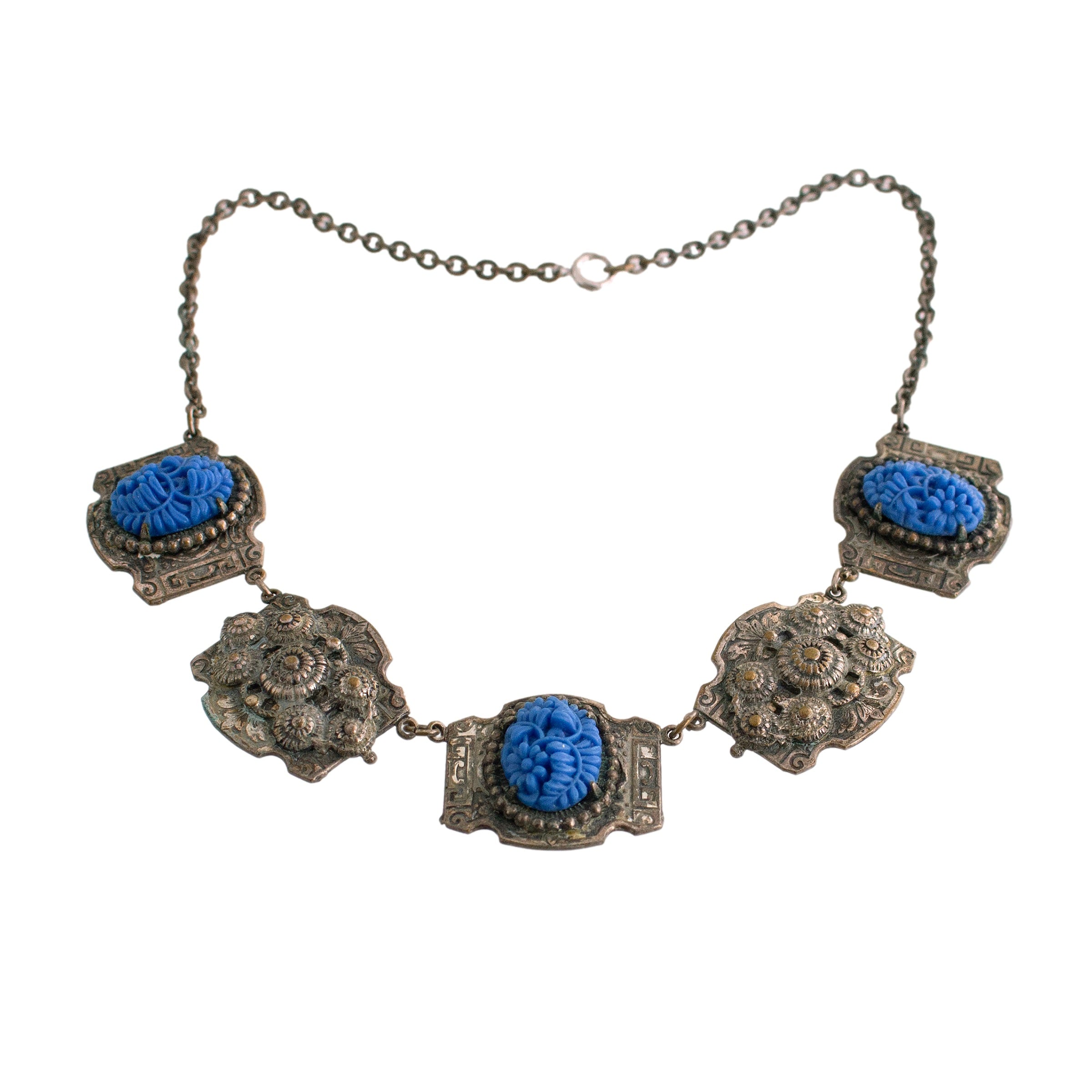 Blue Molded Glass Decorative Link Necklace