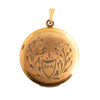 Gold Filled Round Locket with Floral and Shield Engraving