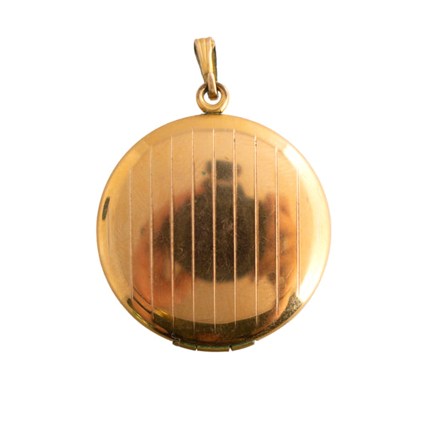 Gold Filled Round Locket with Floral and Shield Engraving