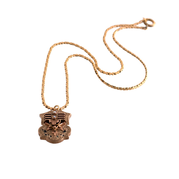 Antique Gold-Filled Pendant with Locket on Chain