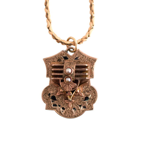 Antique Gold-Filled Pendant with Locket on Chain